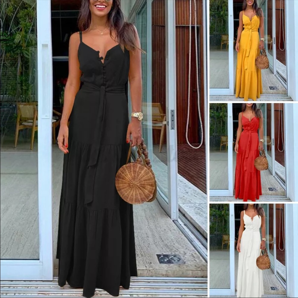 Buttoned, Spaghetti Strap, Ruffled, Maxidress - Picture 13 of 16
